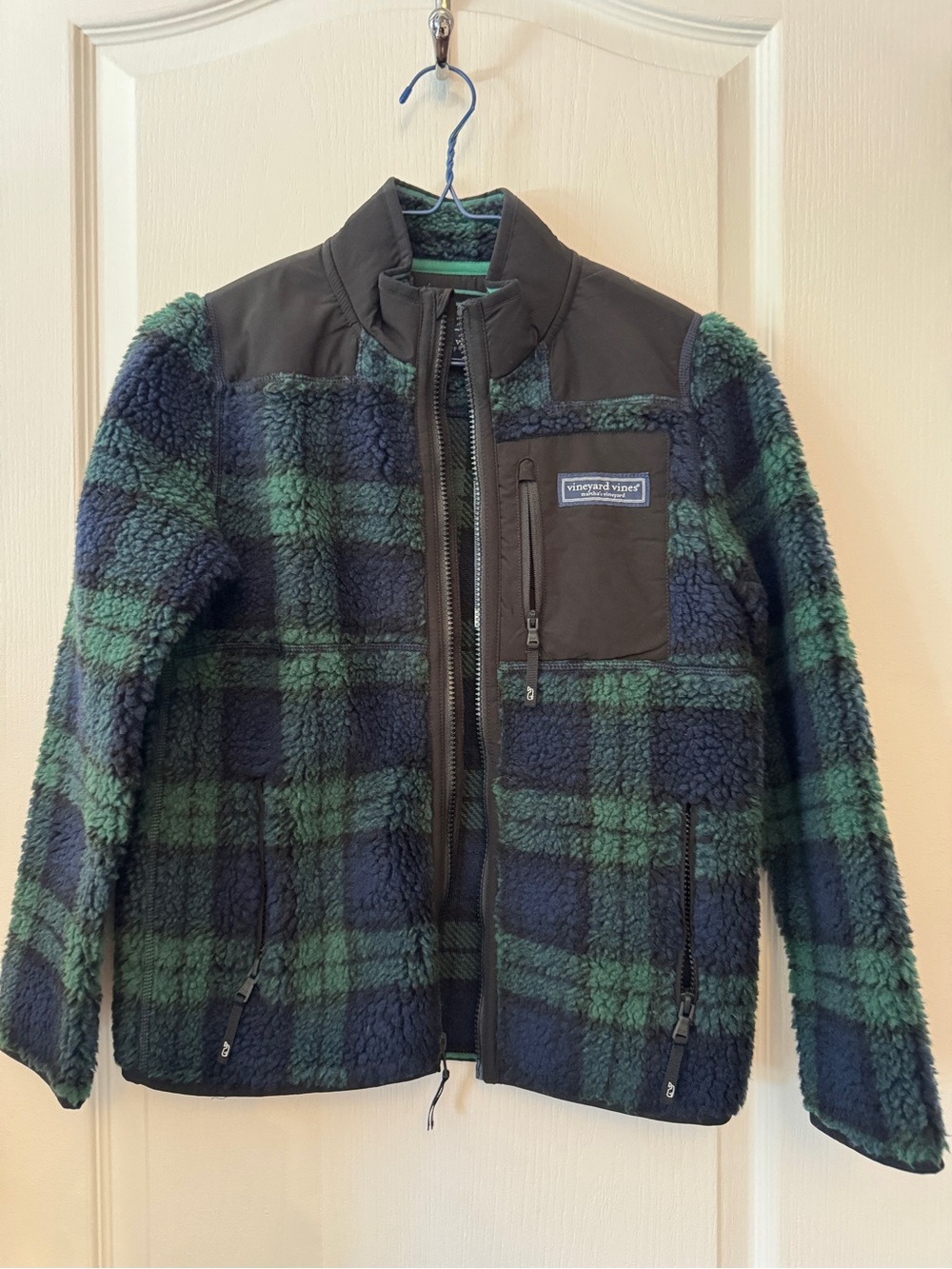 Boys. Vineyard Vines Navy & Green Plaid Sherpa Jacket